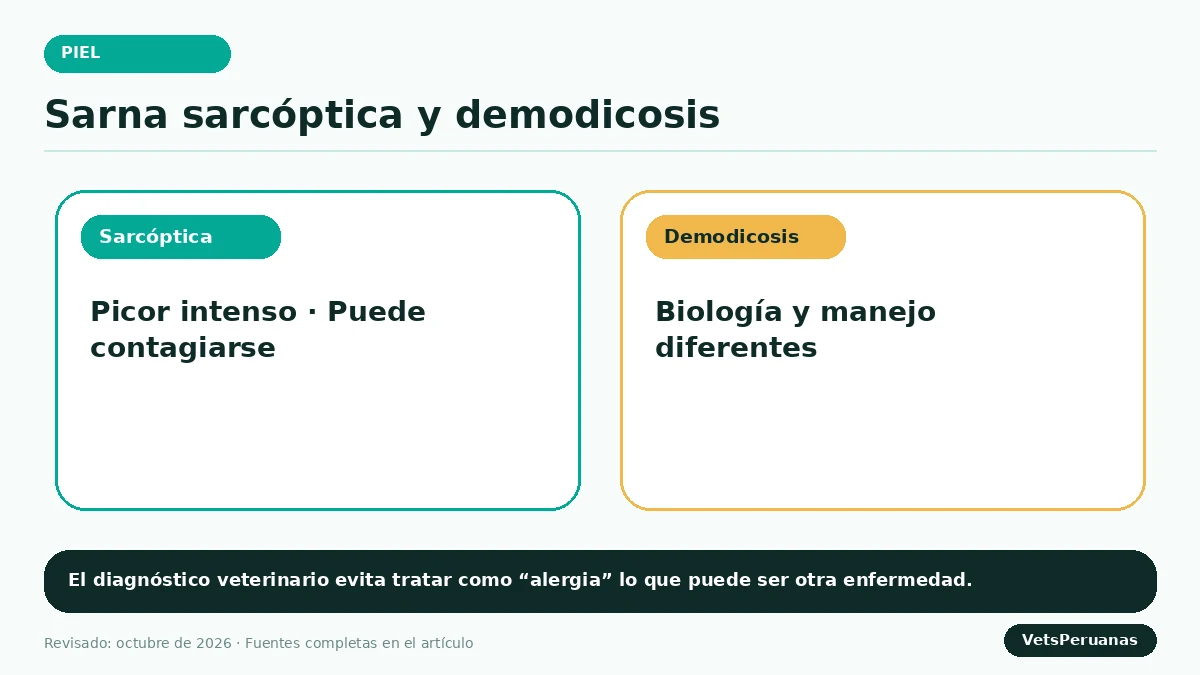 Gráfico editorial sobre Sarna en perros: síntomas, tipos y tratamiento veterinario