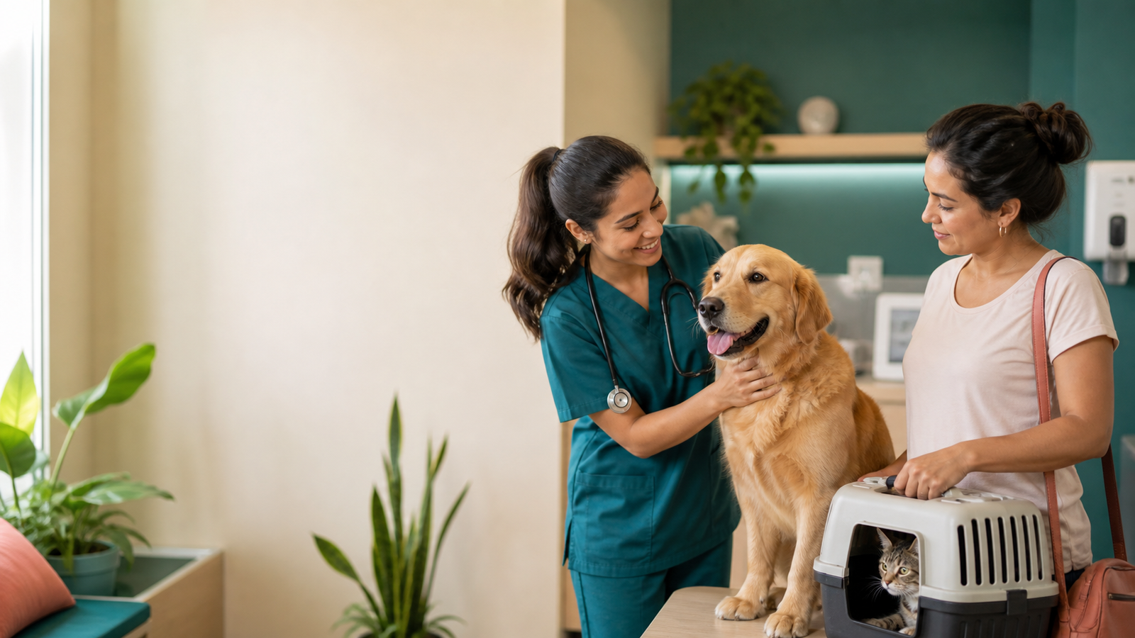 Veterinaria atendiendo a una mascota